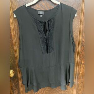 Mossimo- Sleeveless Tunic Top W/Ruffle Hem, Tie Front, Black, Size XL